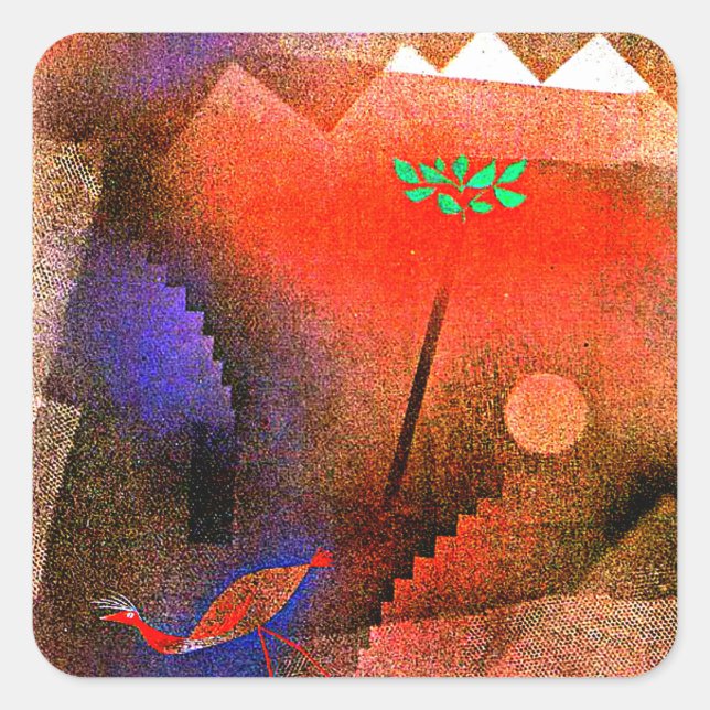 Pegatina Cuadrada Klee - Apagón de pájaro (Anverso)