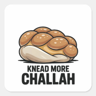 Pegatina Cuadrada Knead More Challah Judío Baking