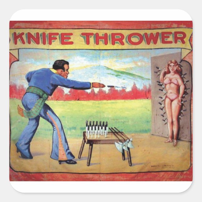 Pegatina Cuadrada Knife Thrower (Anverso)