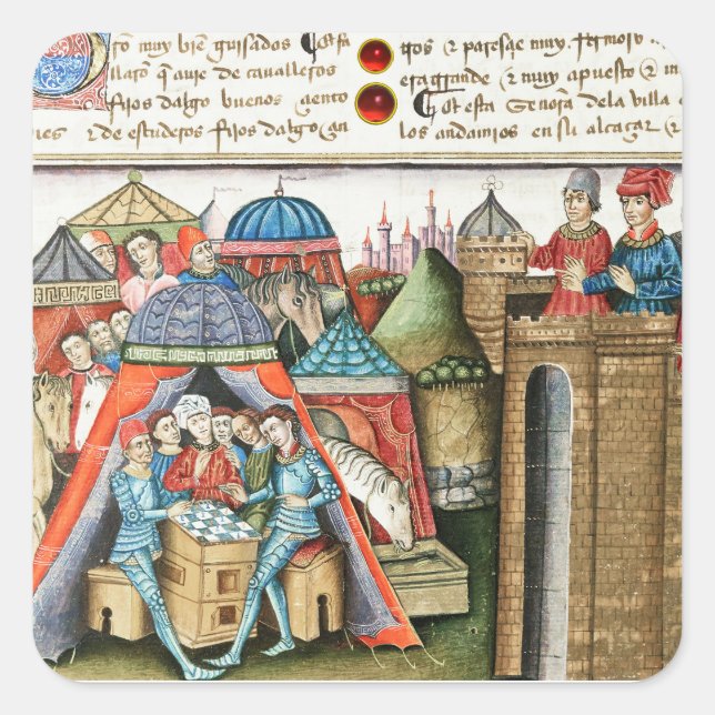Pegatina Cuadrada Knight Cifar Watches the Enemy Camp Play Chess  (Anverso)