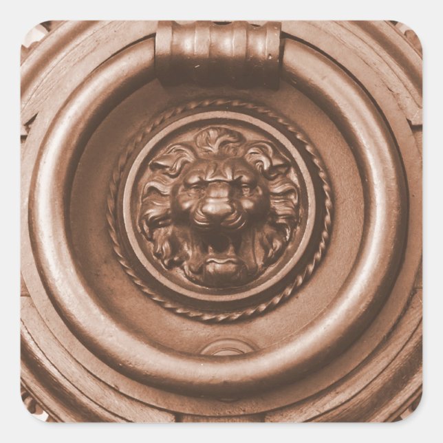 Pegatina Cuadrada Knock Knock - Tocador de la puerta del casco antig (Anverso)