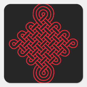 Pegatina Cuadrada Knot de Chino Rojo Lujoso