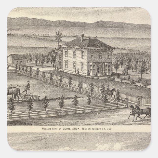 Pegatina Cuadrada Knox, residencias de piedra (Anverso)