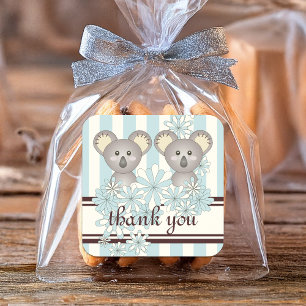 Pegatina Cuadrada Koala Bear Twins Pastel Azul Rayas Gracias  