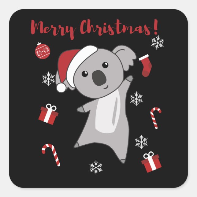 Pegatina Cuadrada Koala Christmas Snow Winter Animals Koalas (Anverso)