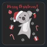 Pegatina Cuadrada Koala Christmas Snow Winter Animals Koalas<br><div class="desc">The Koala for Christmas with fairy lights. Funny animals with gifts and snow to the holidays. Also funny for Christmas in July. Koalas are sweet animals and perfect for Christmas.</div>