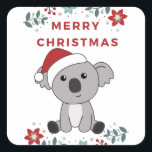 Pegatina Cuadrada Koala Christmas Snow Winter Animals Koalas<br><div class="desc">The koala for Christmas with fairy lights. Funny animals with gifts and snow for the holidays. Also funny for christmas in July. Koalas are cute animals and perfect for Christmas.</div>