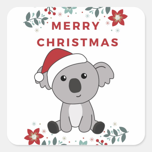 Pegatina Cuadrada Koala Christmas Snow Winter Animals Koalas (Anverso)