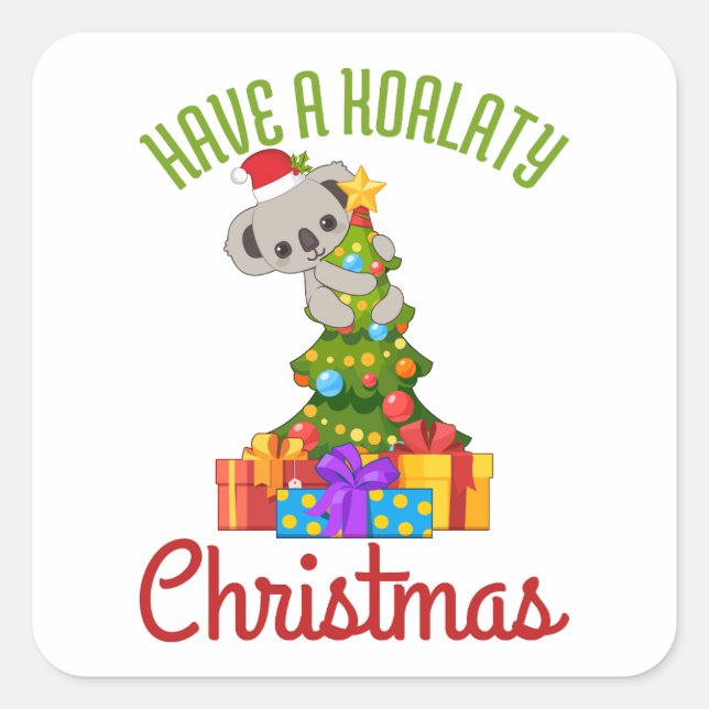 Pegatina Cuadrada Koala Christmas Tree Cute Holiday Pun  (Anverso)