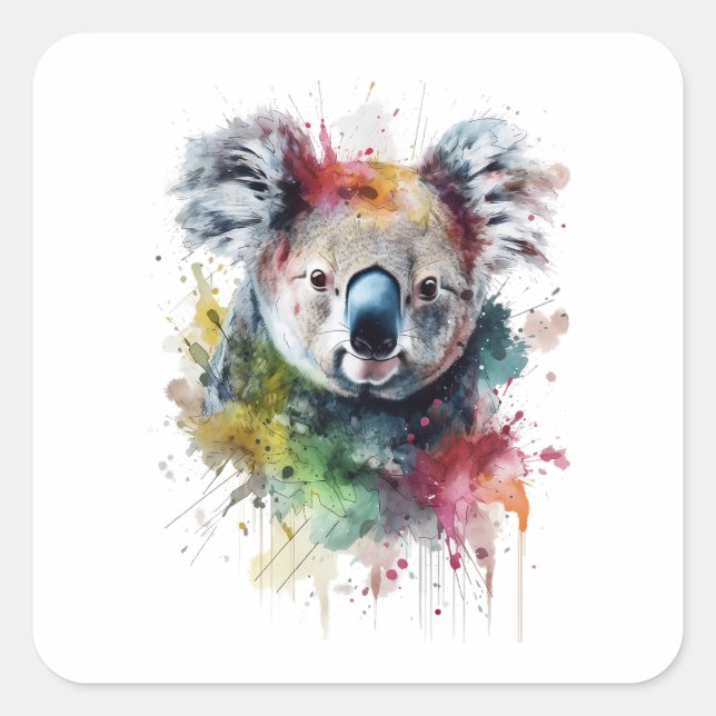 Pegatina Cuadrada Koala Colorido: una ilustración vibrante (Anverso)