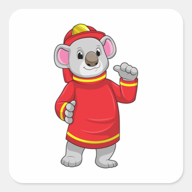 Pegatina Cuadrada Koala como bombero con casco (Anverso)