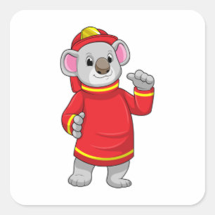 Pegatina Cuadrada Koala como bombero con casco