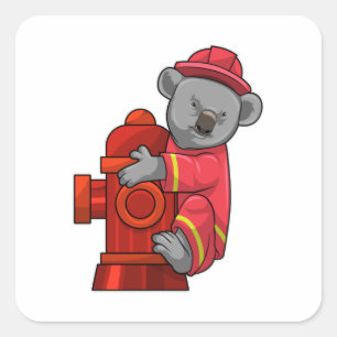 Pegatina Cuadrada Koala como bombero con hidrógeno