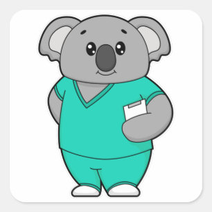 Pegatina Cuadrada Koala como enfermera con Notepad