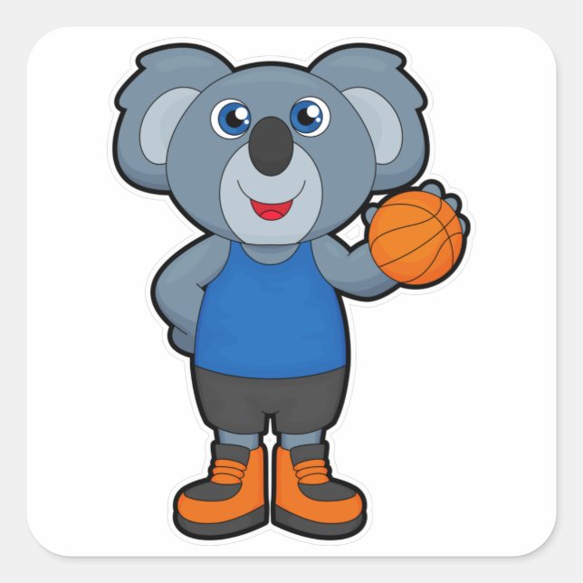 Pegatina Cuadrada Koala como jugador de baloncesto con baloncesto (Anverso)
