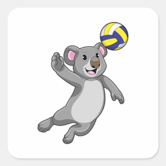 Pegatina Cuadrada Koala como jugador de voleibol con voleibol (Anverso)