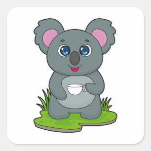 Pegatina Cuadrada Koala con café