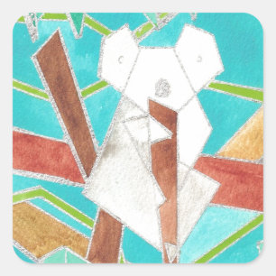 Pegatina Cuadrada Koala en árbol Arte abstracto original
