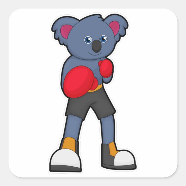 Pegatina Cuadrada Koala en boxeo con guantes de boxeo (Anverso)