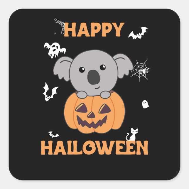 Pegatina Cuadrada Koala En Calabaza Dulce Koalas Feliz Halloween (Anverso)