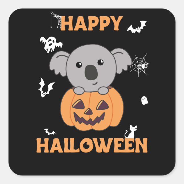 Pegatina Cuadrada Koala En Calabaza Dulce Koalas Feliz Halloween (Anverso)