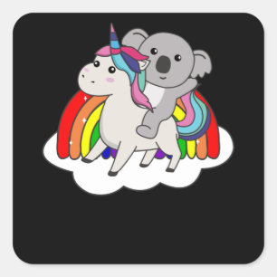 Pegatina Cuadrada Koala En Unicornio Animales Arcoiris Cutan Koalas