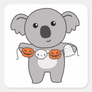 Pegatina Cuadrada Koala Feliz Halloween Calabaza Bat Costume Square