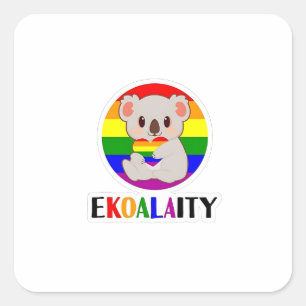 Pegatina Cuadrada Koala, gay igualitario, tiene un gracioso Rainbo L