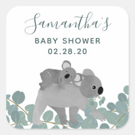 Pegatina Cuadrada Koala lleva Baby Shower