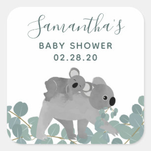 Pegatina Cuadrada Koala lleva Baby Shower