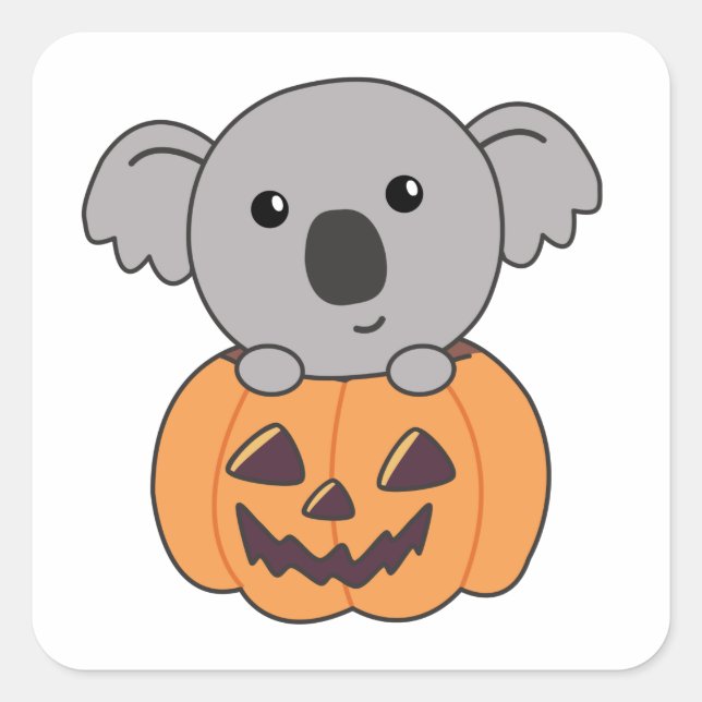 Pegatina Cuadrada Koala, Naranja de calabaza, Koalas Halloween Bärch (Anverso)