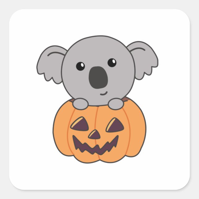 Pegatina Cuadrada Koala, Naranja de calabaza, Koalas Halloween Bärch (Anverso)