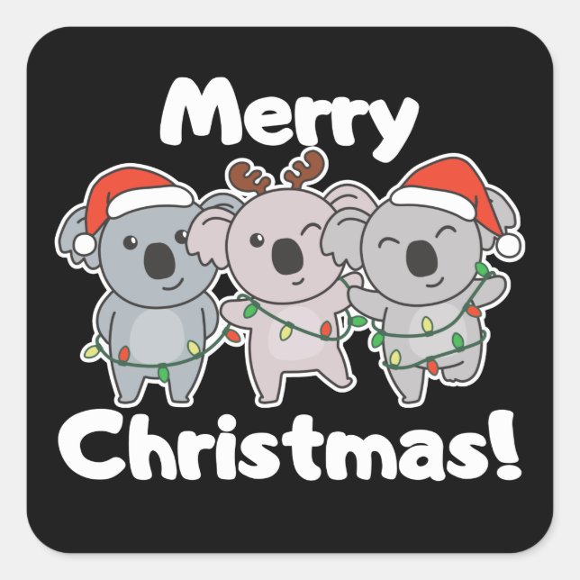 Pegatina Cuadrada Koala Navidades Animales Koalas Merry Christmas Sq (Anverso)