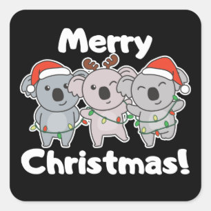 Pegatina Cuadrada Koala Navidades Animales Koalas Merry Christmas Sq