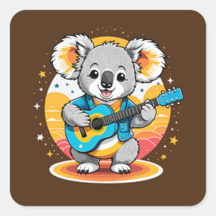 Pegatina Cuadrada Koala Strumming una guitarra