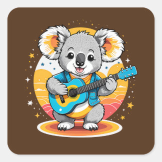Pegatina Cuadrada Koala Strumming una guitarra