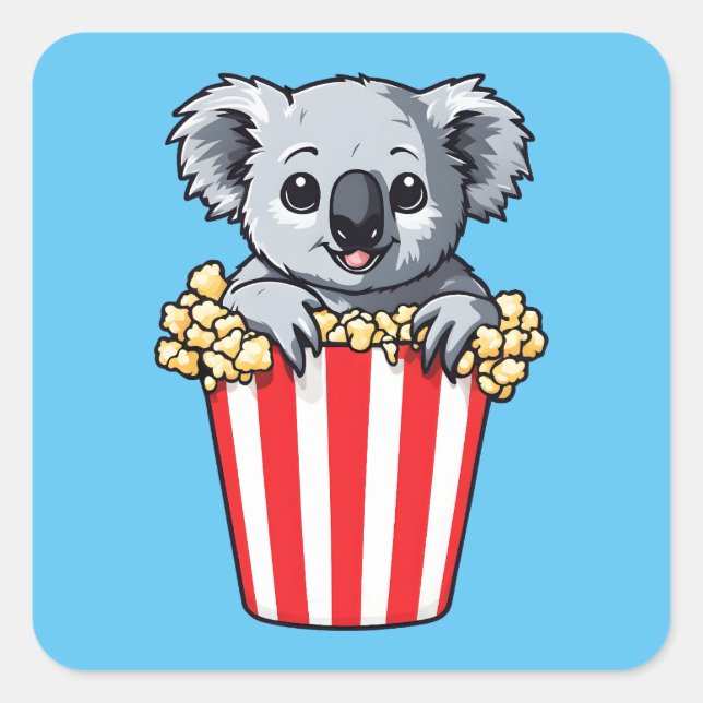 Pegatina Cuadrada Koalaty Popcorn (Anverso)