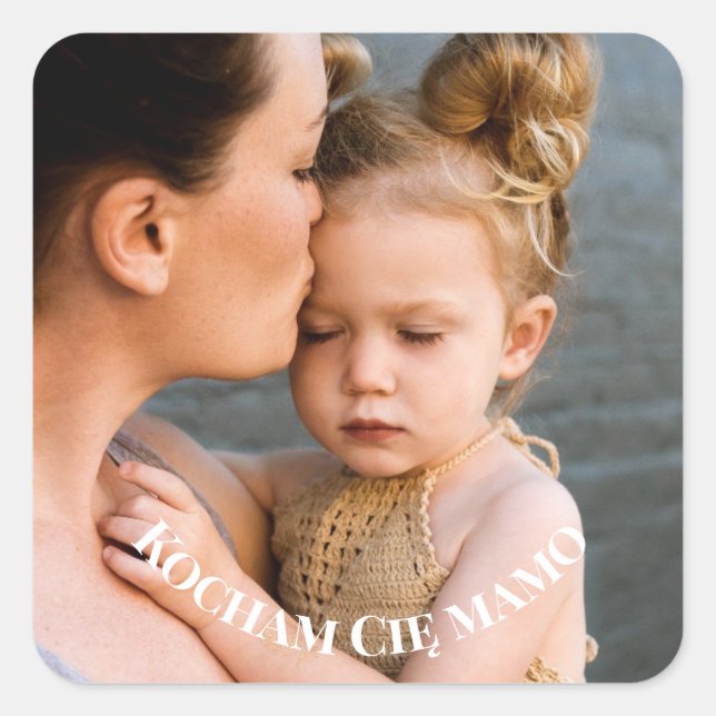 Pegatina Cuadrada Kocham CiæMamo Te amo mamá en polaco (Anverso)