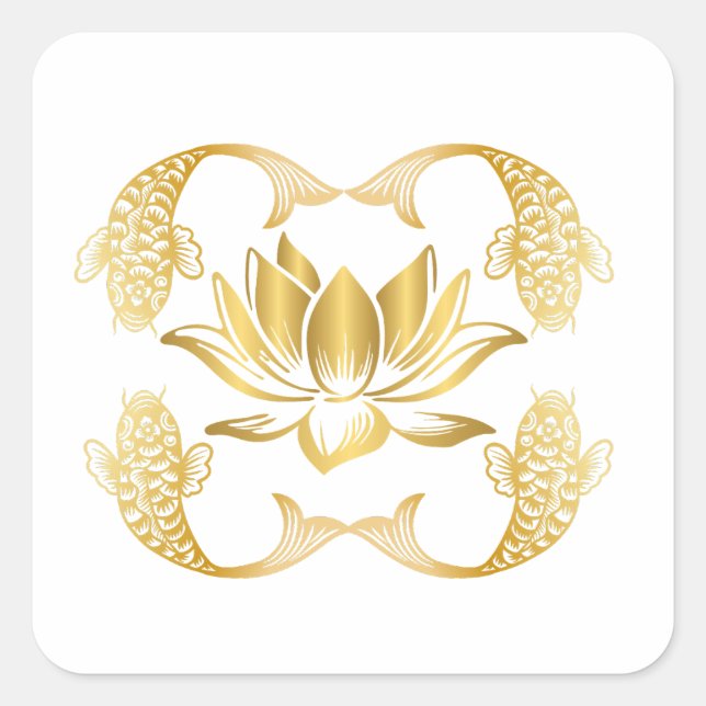Pegatina Cuadrada Koi Around Lotus (Anverso)