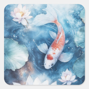 Pegatina Cuadrada Koi Elegantes con Aguas Tranquilas