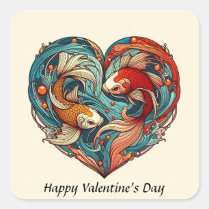 Pegatina Cuadrada Koi Fish Valentine