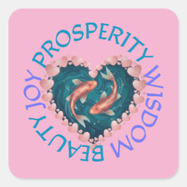 Pegatina Cuadrada Koi good fortune pink and turquoise 