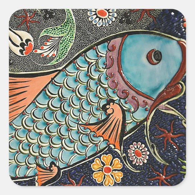 Pegatina Cuadrada Koi Mosaic (Anverso)