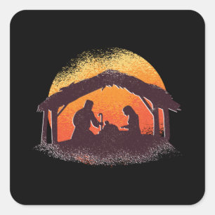 Pegatina Cuadrada Kokeshis Nativity Scene - Feliz Navidad