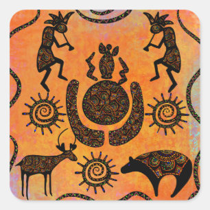 PEGATINA CUADRADA KOKOPELLI