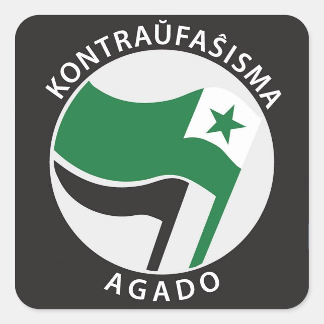 Pegatina Cuadrada Kontraŭfaŝisma-agado Esperanto (Anverso)