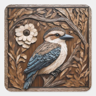 Pegatina Cuadrada Kookaburra Serenade: Un tributo a la madera