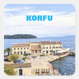 Pegatina Cuadrada Korfu Griechenland