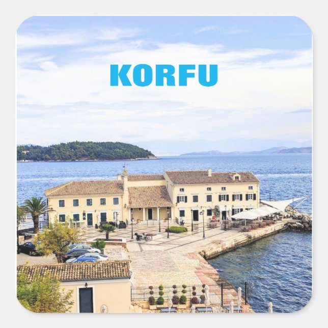 Pegatina Cuadrada Korfu Griechenland (Anverso)
