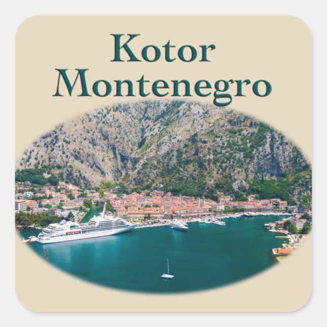 Pegatina Cuadrada Kotor, Montenegro: Stari Grad (Anverso)